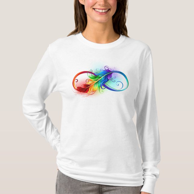 Camiseta Símbolo Infinito com Pena Arco-Íris (Frente)