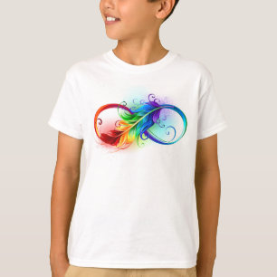 Camiseta Símbolo infinito com pena de arco-íris