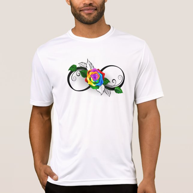 Camiseta Símbolo Infinito com Rosa do Arco-Íris (Frente)