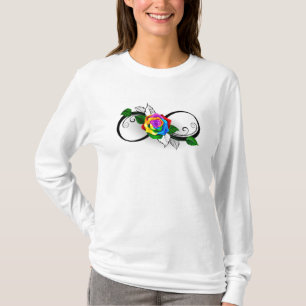 Camiseta Símbolo Infinito com Rosa do Arco-Íris