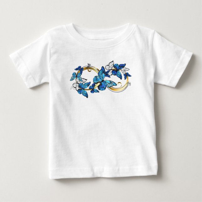Camiseta Símbolo infinito de borboletas azuis Morpho (Frente)
