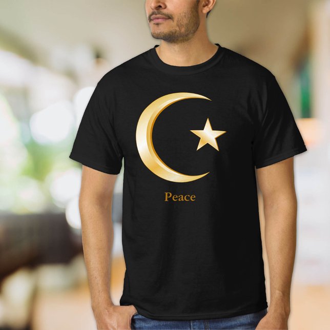 Camiseta Símbolo Islâmico (Customize with your text. The crescent moon and star are a symbol of Islam. )