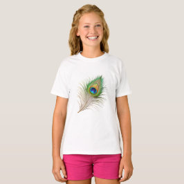 Camiseta símbolo krishna de pena de pavão