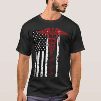Camiseta Símbolo médico de bandeira dos EUA Símbolo negro C