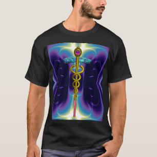 CAMISETA SÍMBOLO MÉDICO DO CADUCEUS DOURADO