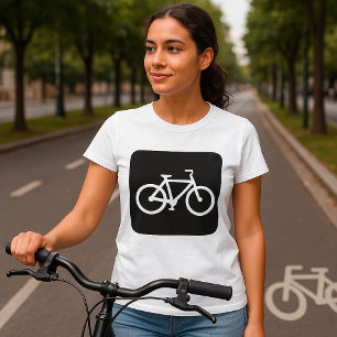Camiseta Símbolo mínimo de bicicleta branca e preto