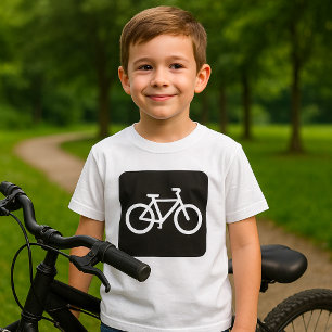 Camiseta Símbolo mínimo de bicicleta branca e preto