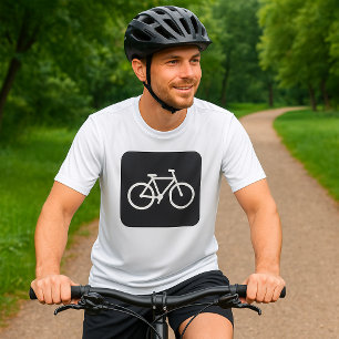 Camiseta Símbolo mínimo de bicicleta branca e preto