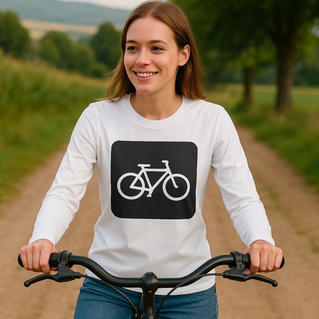 Camiseta Símbolo mínimo de bicicleta branca e preto (Criador carregado)