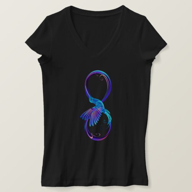 Camiseta Símbolo Neon Infinity com Hummingbird brilhante (Frente do Design)