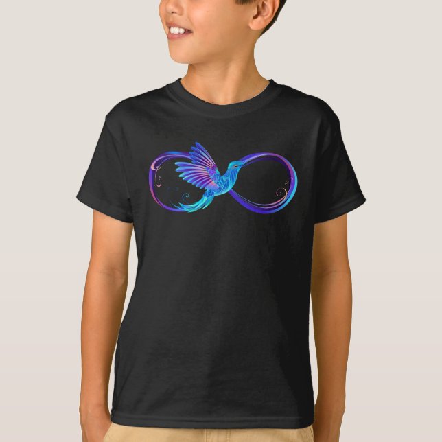 Camiseta Símbolo Neon Infinity com Hummingbird brilhante (Frente)