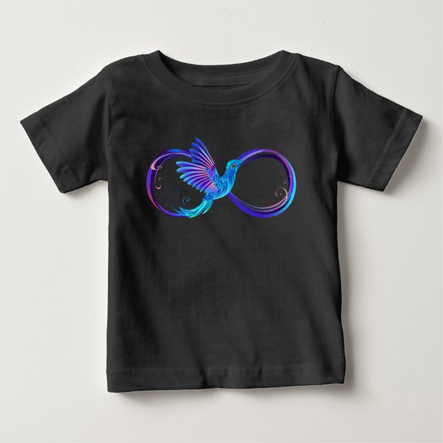 Camiseta Símbolo Neon Infinity com Hummingbird brilhante (Frente)