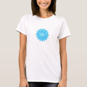 Camiseta Símbolo Om da Flor do Lotus de Vidro Azul Desenho