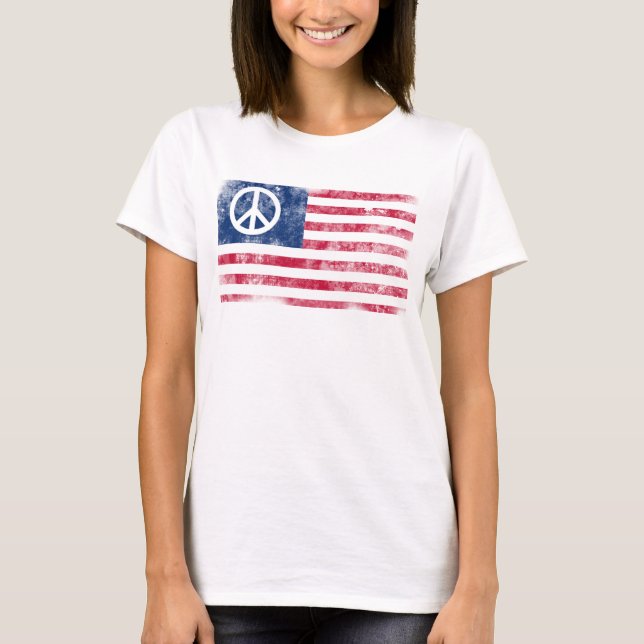 Camiseta Símbolo Patriótico da Paz na Bandeira Americana (Frente)