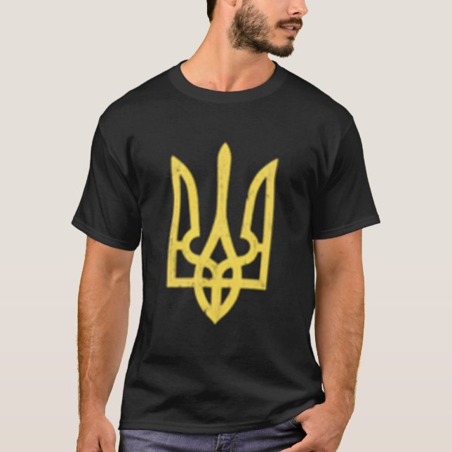 Camiseta Símbolo Trident Ucraniano Suporte Patriótico (Frente)