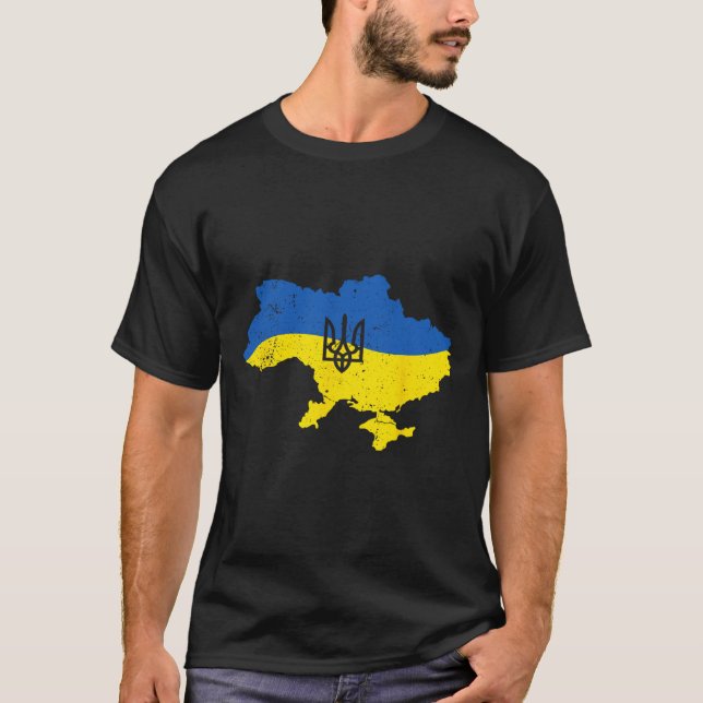 Camiseta Símbolo Tridente do Exército da Ucrânia Bandeira U (Frente)
