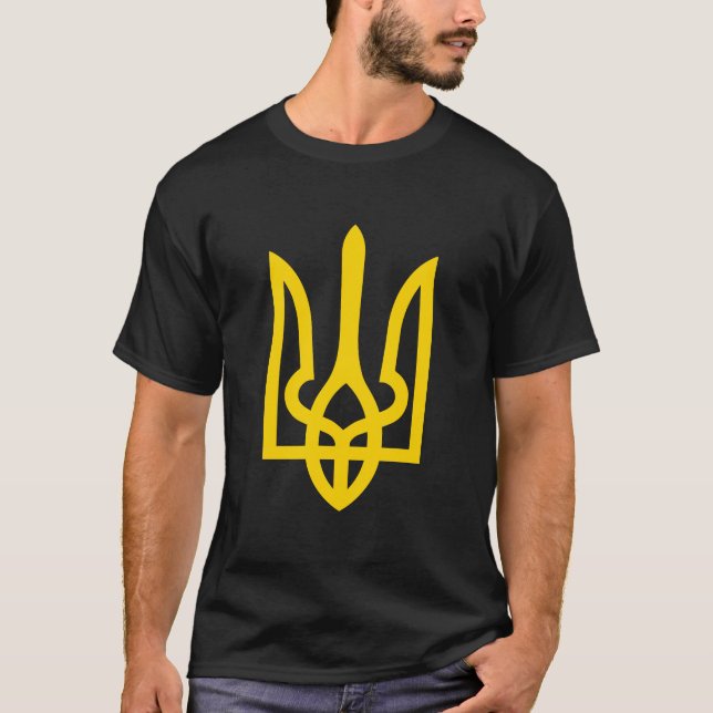 Camiseta Símbolo ucraniano trident casaco de armas. (Frente)