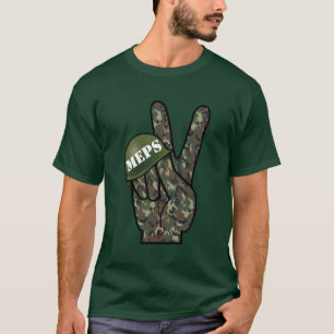 Camiseta Símbolo V da vitória da mão da camuflagem