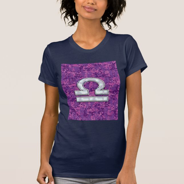 Camiseta Símbolo Zodiac Moderno Libra da Fúchsia Digital Ca (Frente)