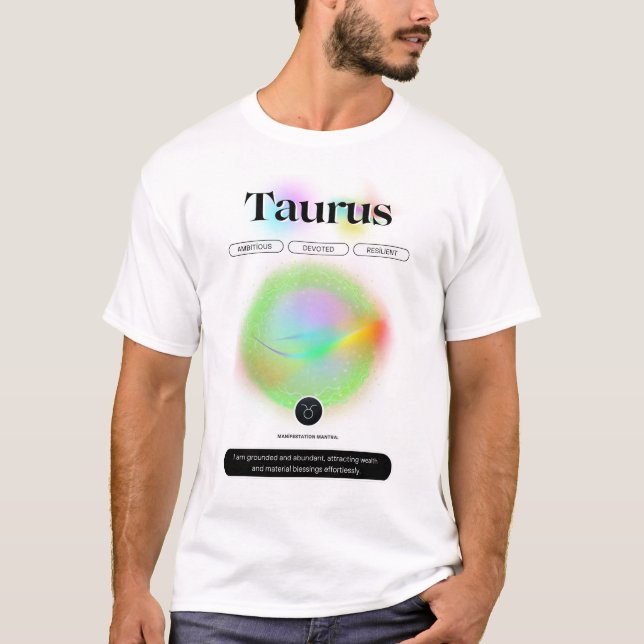 Camiseta Símbolo Zodiac Moderno Taurus Cita Elemento da Ter (Frente)