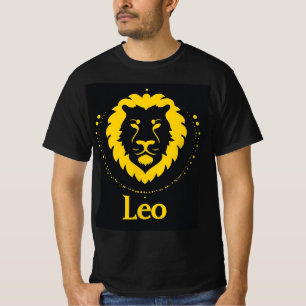Camiseta Símbolo Zodiacal de Leão com Cabeça de Leão Dourad