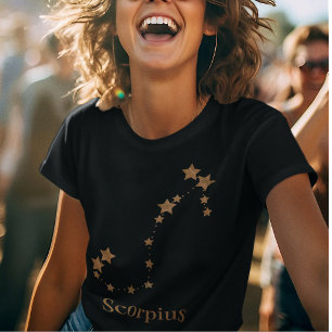 Camiseta Símbolo Zodíaco Moderno Dourado Scorpius  Elemen