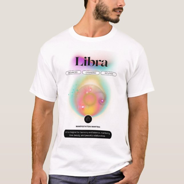 Camiseta Símbolo Zodiano Moderno Libra Cita Elemento Aéreo (Frente)