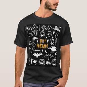 Camiseta Símbolos de Halloween desenhados à mão, coleção de