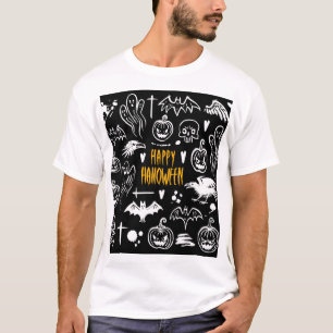 Camiseta Símbolos de Halloween desenhados à mão, coleção de