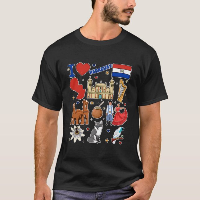Camiseta Símbolos de Mão do Paraguai Desenha Cultura do Map (Frente)
