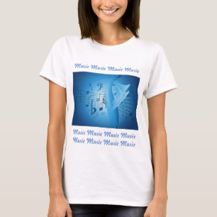 Camiseta símbolos de música e notas brancas