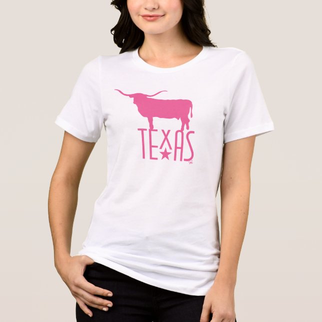 Camiseta Símbolos do Texas, Longhorn, rosa (Frente)