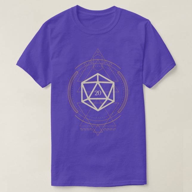 Camiseta Símbolos Esoéricos Sagrados D20 Dice (Frente do Design)