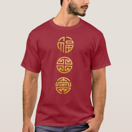 Camiseta Símbolos Fu Lu Shou: Fortuna, Prosperidade, Longev