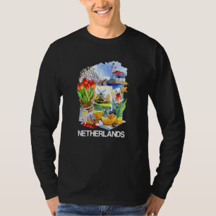 Camiseta Símbolos Holandeses Canais Tulipas Moinhos de Vent