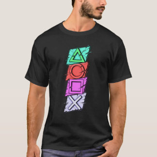Camiseta Símbolos PS Neon Estilhaçados | Gráfico de Falha d