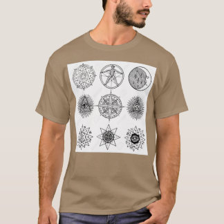 Camiseta símbolos sagrados ícones e vetores