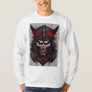 Camiseta Símbolos satânicos, cara zombie samurai zangada, c