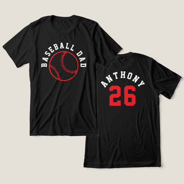 Camiseta Simple Double-Sided Baseball Parent Kid Name (Design Frente e Verso)