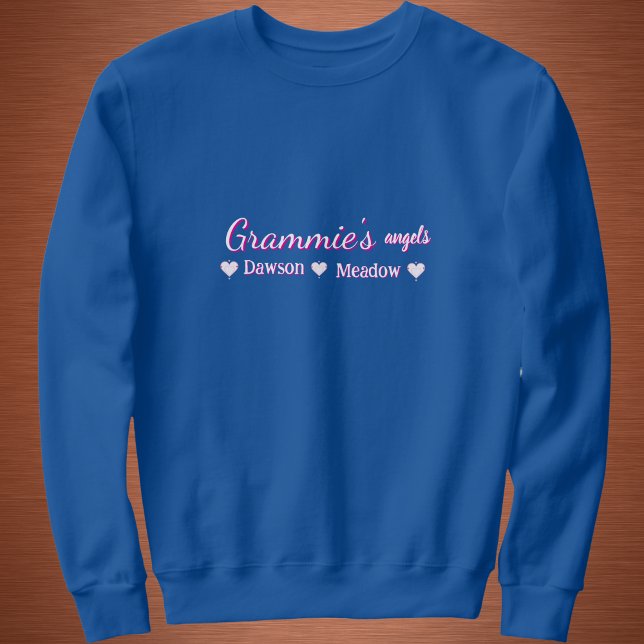 Camiseta Simple Grammie's Angel Blue Typography Personalize (Simple Typography Design Grammie's Angels, Customize by adding Gram's Grandkids Names.)