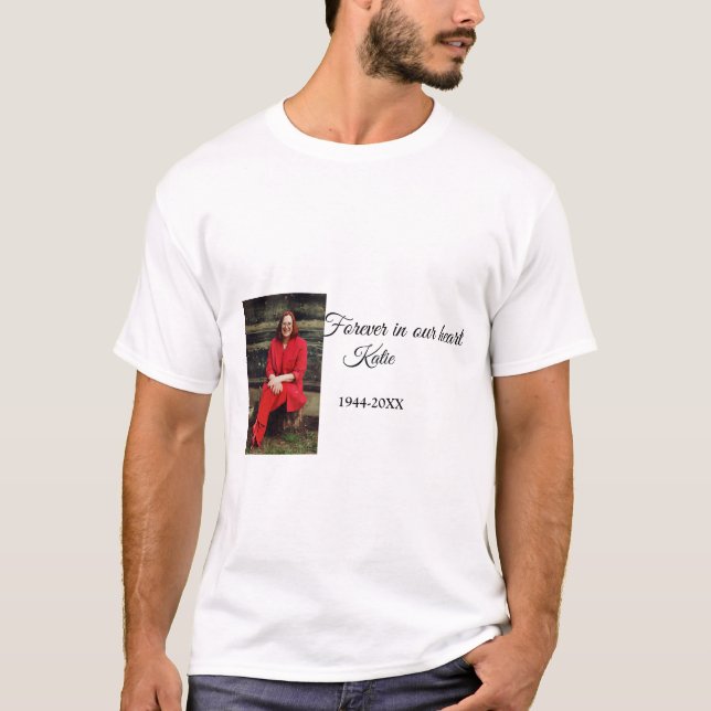 Camiseta simples Adicione sua manutenção de memorial de tex (Frente)