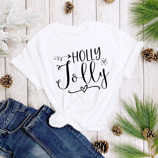 Camiseta Simples Black White Holly Jolly Christmas Women's (Criador carregado)