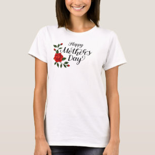 Camiseta Simples Calligrafia Floral do Dia das Mães Feliz  