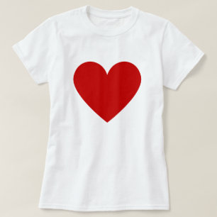 Camiseta Simples Coração Vermelho Branco Moderno Amor Mulhe