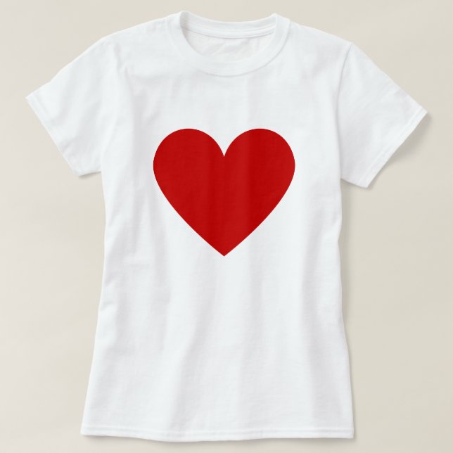 Camiseta Simples Coração Vermelho Branco Moderno Amor Mulhe (Frente do Design)
