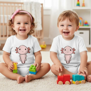 Camiseta Simples de Bebê Axolote Rosa Kawaii
