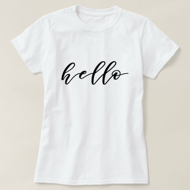 Camiseta Simples Design de Alô em Linda Típica Script (Frente do Design)