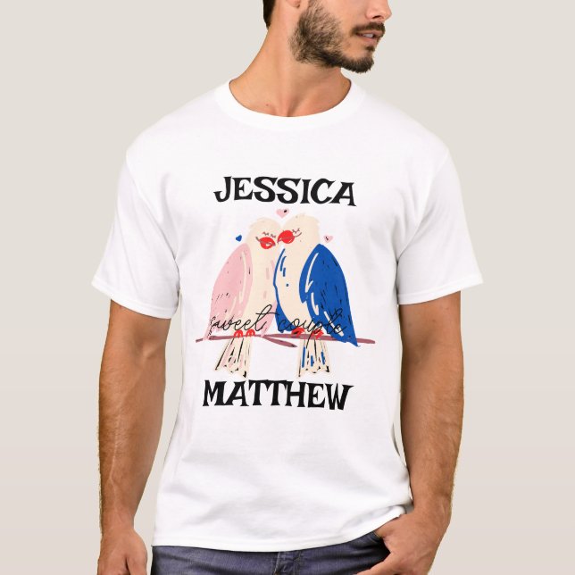 Camiseta simples e elegante namorados, doce para casal (Frente)