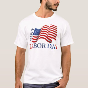 Camiseta Simples Elegante Feliz Dia do Trabalho Vermelho Az