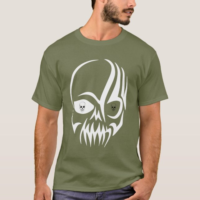 Camiseta Simples Escuridão Branca Desenho Estranho (Frente)